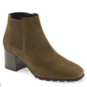 Aquatalia Charlotte Weatherproof Leather Suede Square Toe Zip Up Ankle Boots